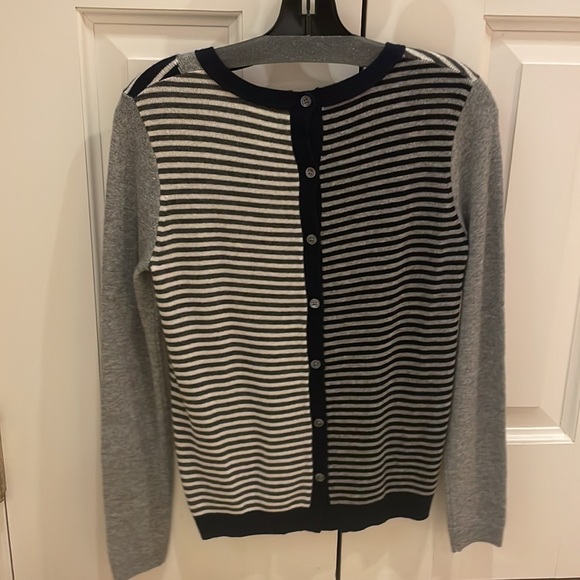 Striped pattern grey blue and black sweater with button back - Picture 2 of 2